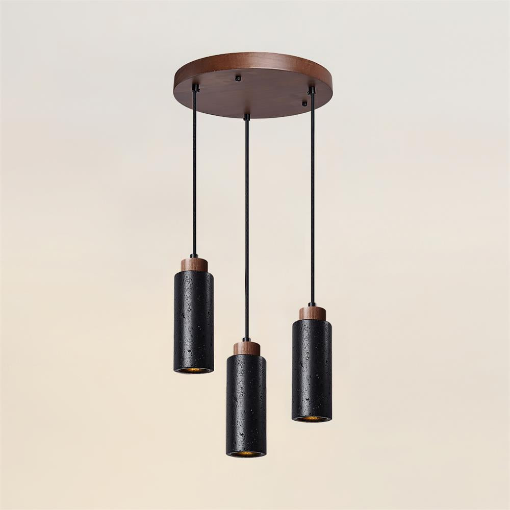 Hängelampe Travertin Zylinder Holz LED Beige Esstisch Wohnzimmer Naturstein Minimalistisches Design Beleuchtung Japandi Interieur | Restfield