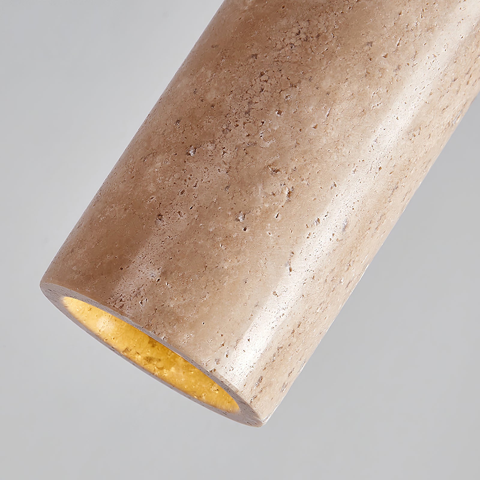 Hängelampe Travertin Zylinder Holz LED Beige Esstisch Wohnzimmer Naturstein Minimalistisches Design Beleuchtung Japandi Interieur | Restfield