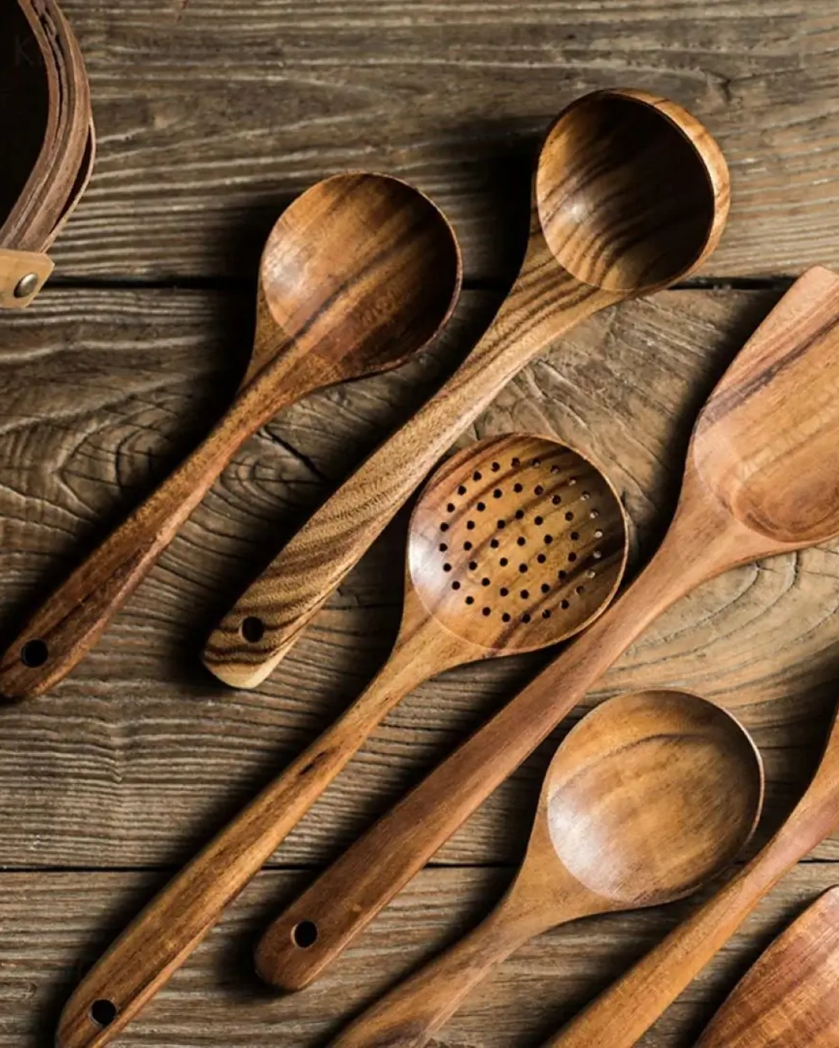 Teakhouten Keukengerei Set | Duurzaam Houten Bestek voor Dagelijks Koken | Zachtvoor Pannen | Elegant Keukenaccessoire | Milieuvriendelijk | Sansoti