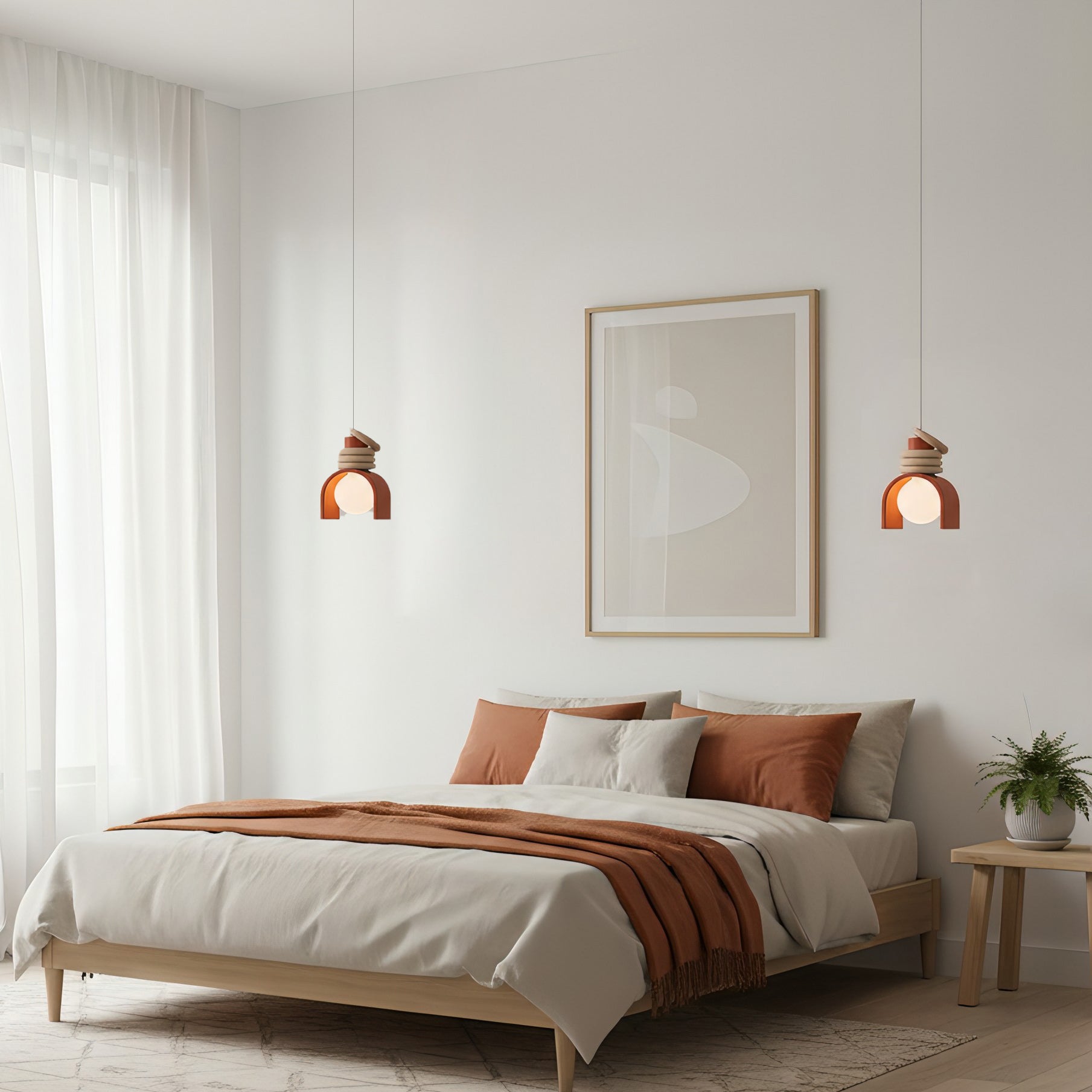 Hanglamp met Kunsthars Kap Crème & Oranje Modern Design Eetkamer Woonkamer Verlichting Scandinavisch Stijlvol | Sansoti