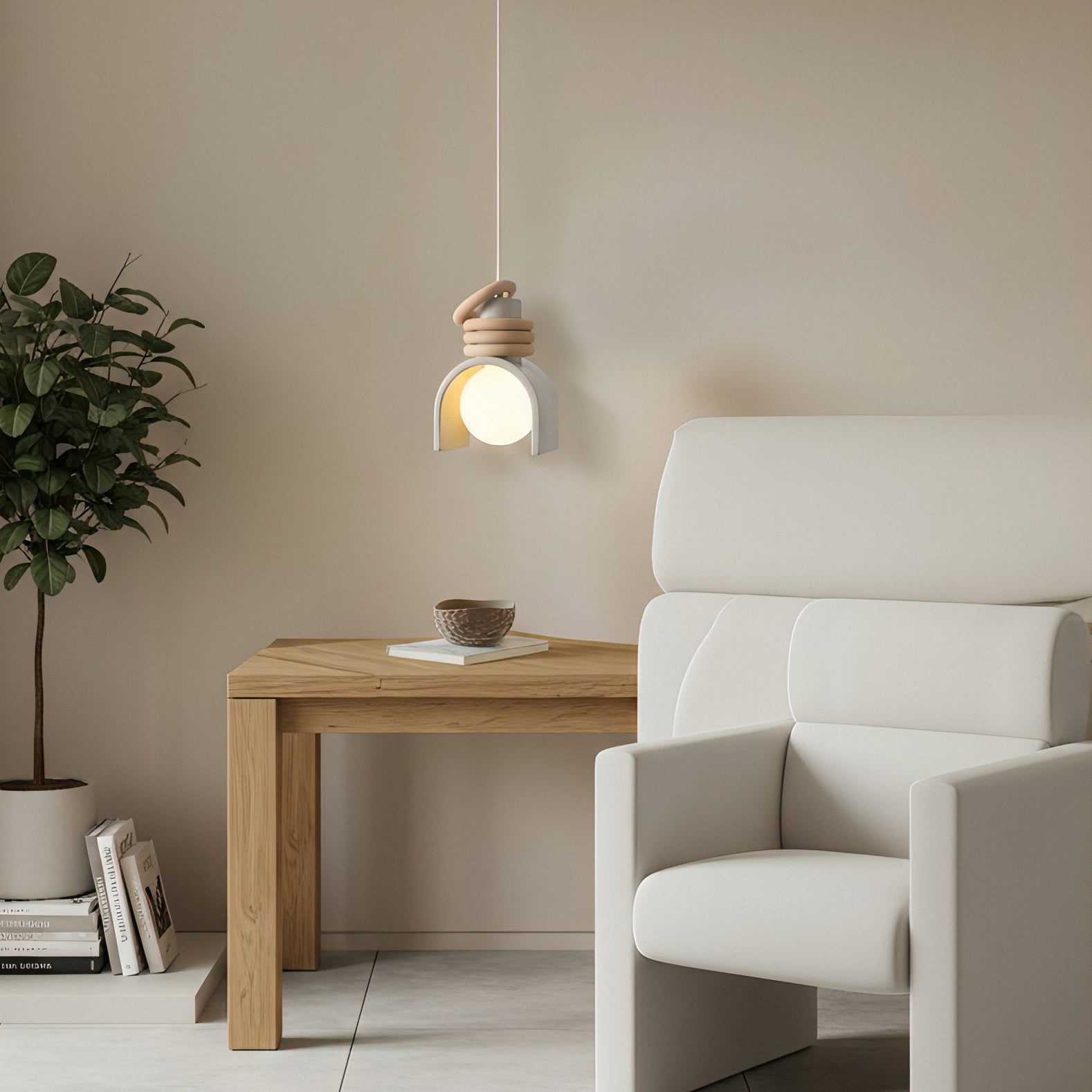 Hanglamp met Kunsthars Kap Crème & Oranje Modern Design Eetkamer Woonkamer Verlichting Scandinavisch Stijlvol | Sansoti