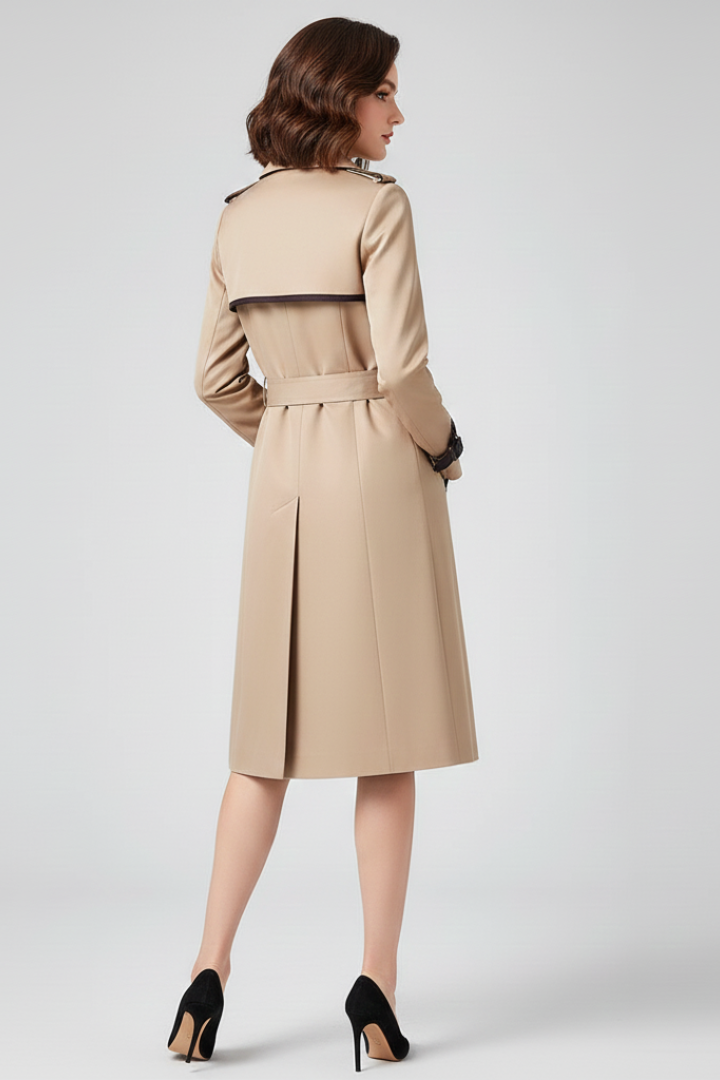 Gestructureerde Trenchcoat met Strikceintuur Knielengte Klassieke Kraag Elegante Dagelijkse Workwear Damesjas | Sansoti