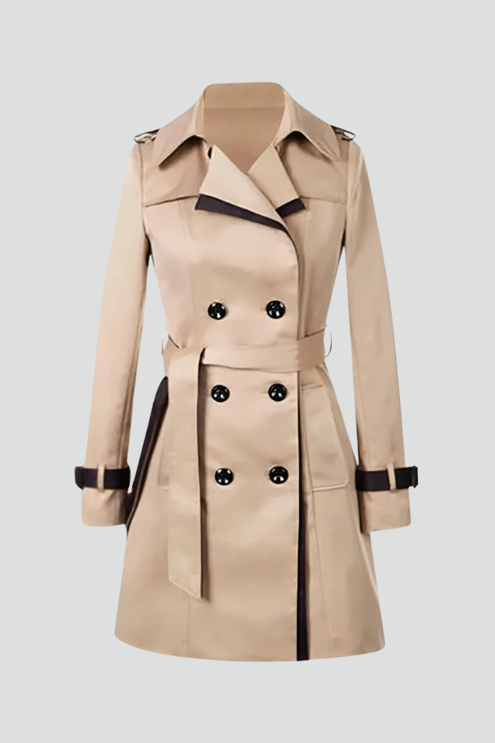 Gestructureerde Trenchcoat met Strikceintuur Knielengte Klassieke Kraag Elegante Dagelijkse Workwear Damesjas | Sansoti