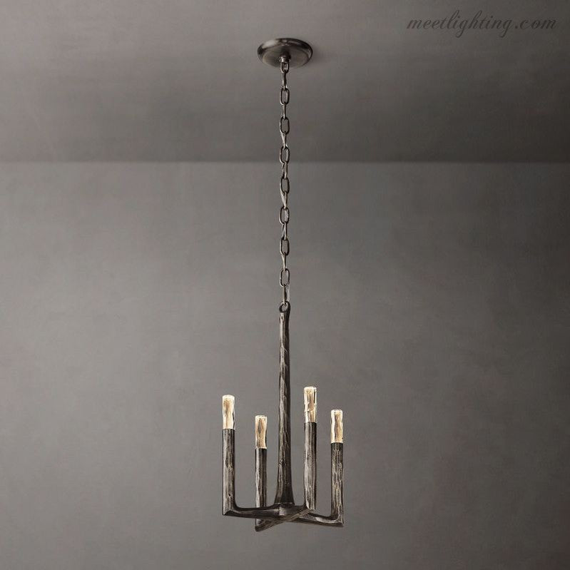 Lampa wisząca z ręcznie kutego metalu Ø30cm, szklana, 4 źródła światła, nad wyspę kuchenną lub stół jadalniany, ściemniana, G9, oświetlenie nastrojowe | Sansoti