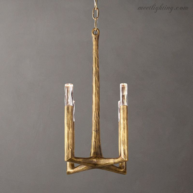 Lampa wisząca z ręcznie kutego metalu Ø30cm, szklana, 4 źródła światła, nad wyspę kuchenną lub stół jadalniany, ściemniana, G9, oświetlenie nastrojowe | Sansoti