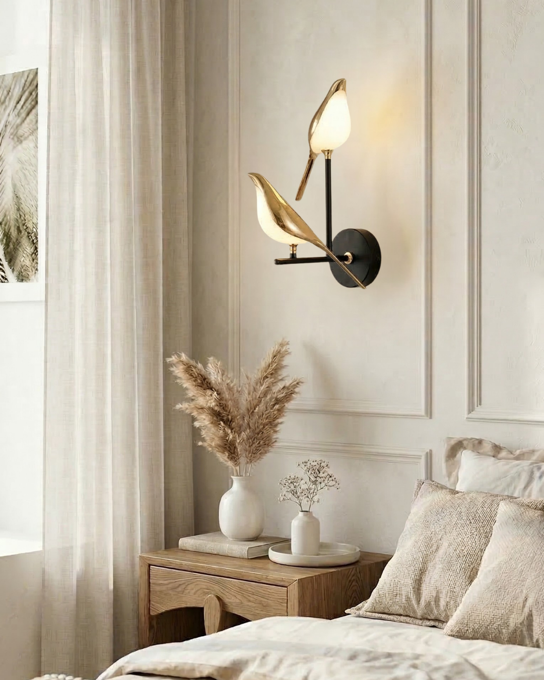 Vogel Wandlamp - Moderne Sculptuurverlichting met Natuurlijke Vormen - Matglas Diffuus Licht - Gouden Afwerking | Sansoti