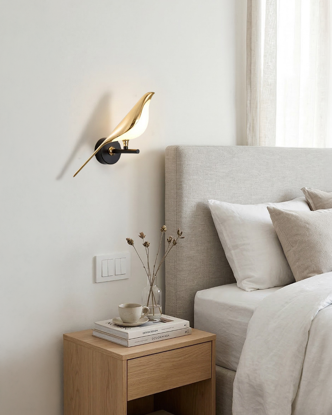 Vogel Wandlamp - Moderne Sculptuurverlichting met Natuurlijke Vormen - Matglas Diffuus Licht - Gouden Afwerking | Sansoti