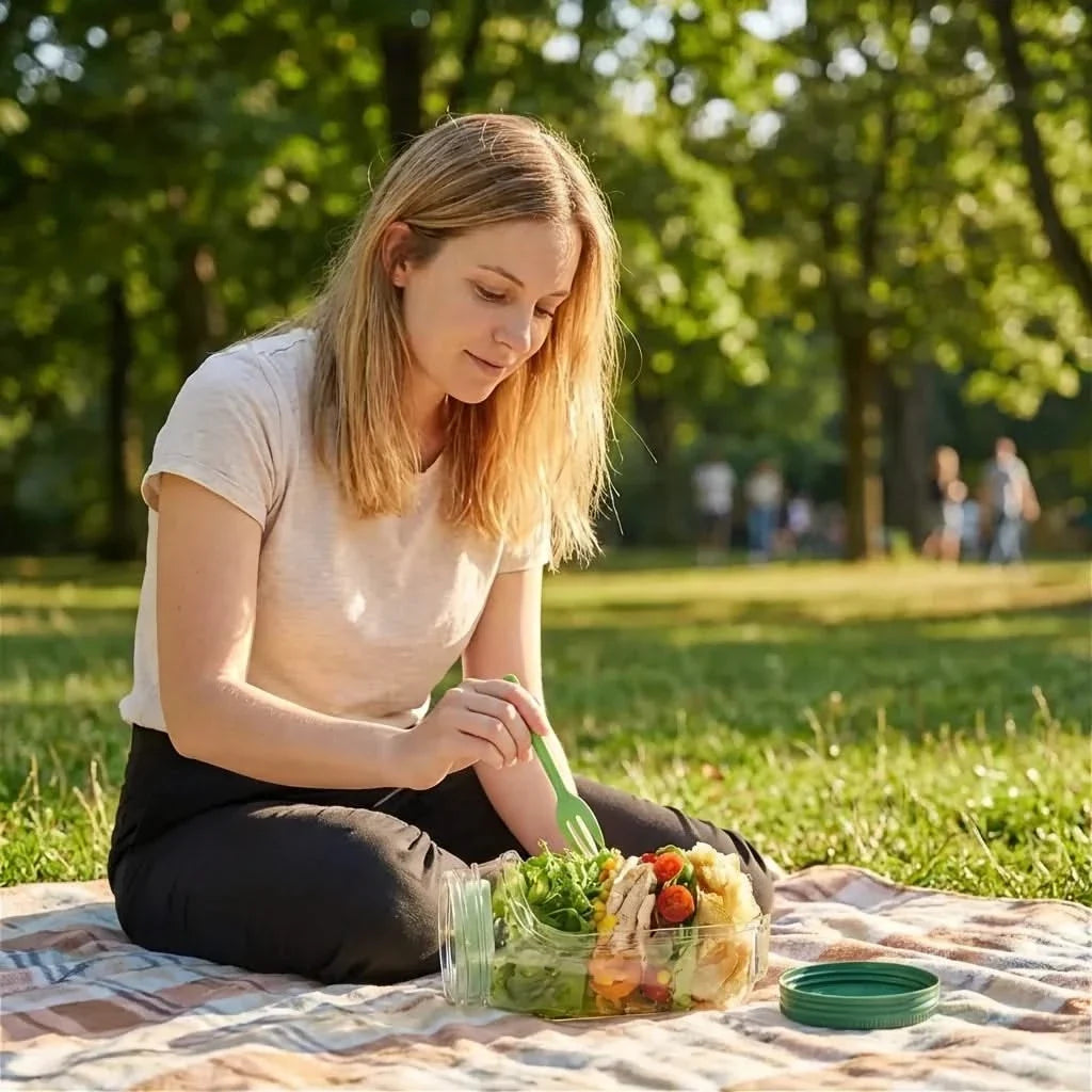 Lunchpot met Dressingcompartiment & Lekvrij Deksel voor Verse Salades Onderweg en Gezonde Maaltijden | Sansoti