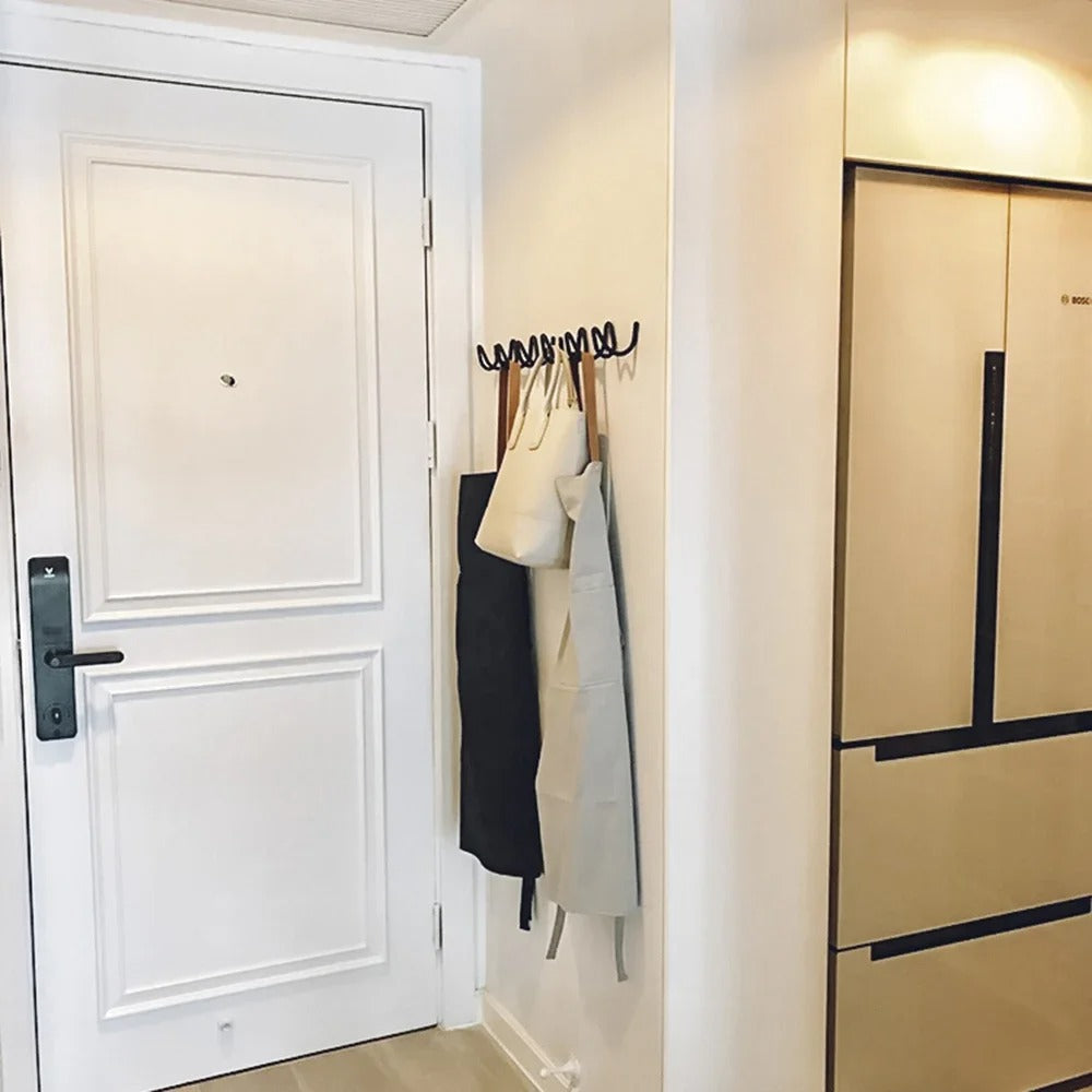 Wandgarderobe aus Gusseisen mit wellenförmigem Design, 3 oder 5 Haken, Flur, Schlafzimmer, Badezimmer, Metall, Schwarz, Vintage-Wandhaken | Sansoti