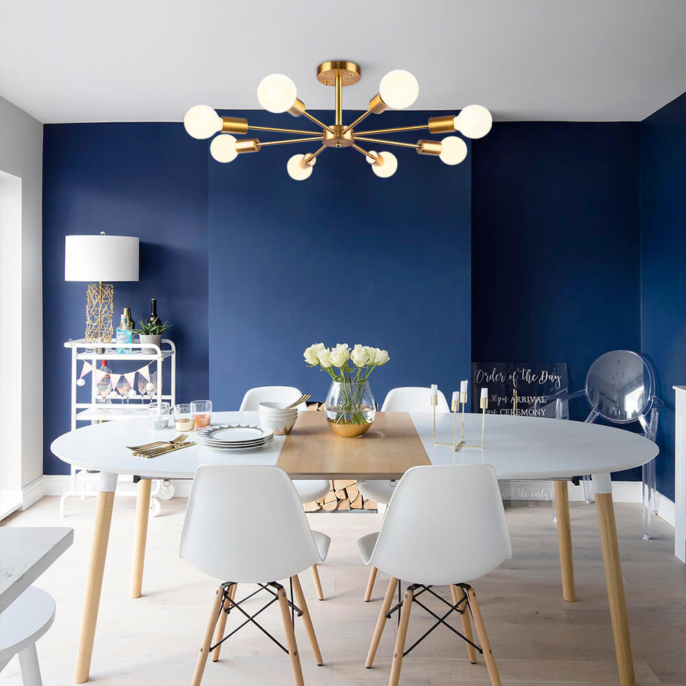 Moderne Sputnik Deckenleuchte mit 8 Armen in Schwarz, Messing, Chrom oder Nickel – Semi Flush Design 60 cm | Restfield