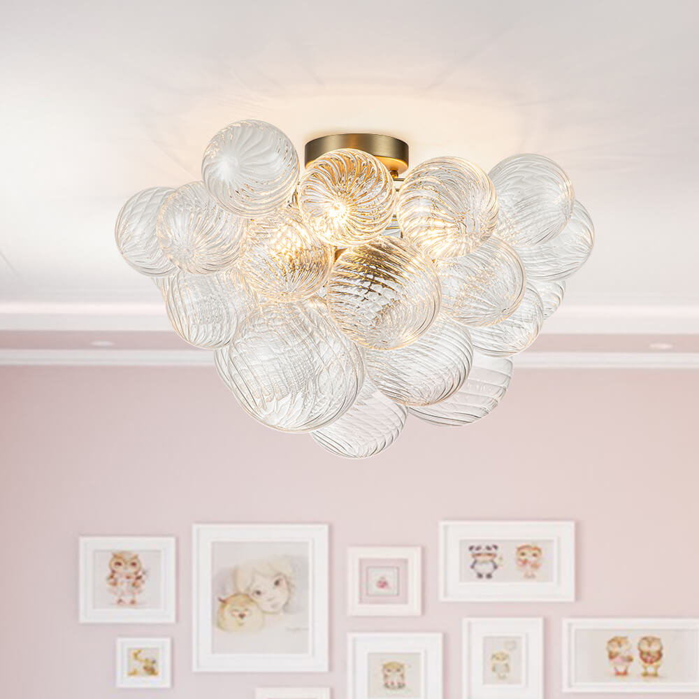 Deckenleuchte Glaskugeln Cluster 3-flammig Messing 53cm Bad Wohnzimmer Glamour