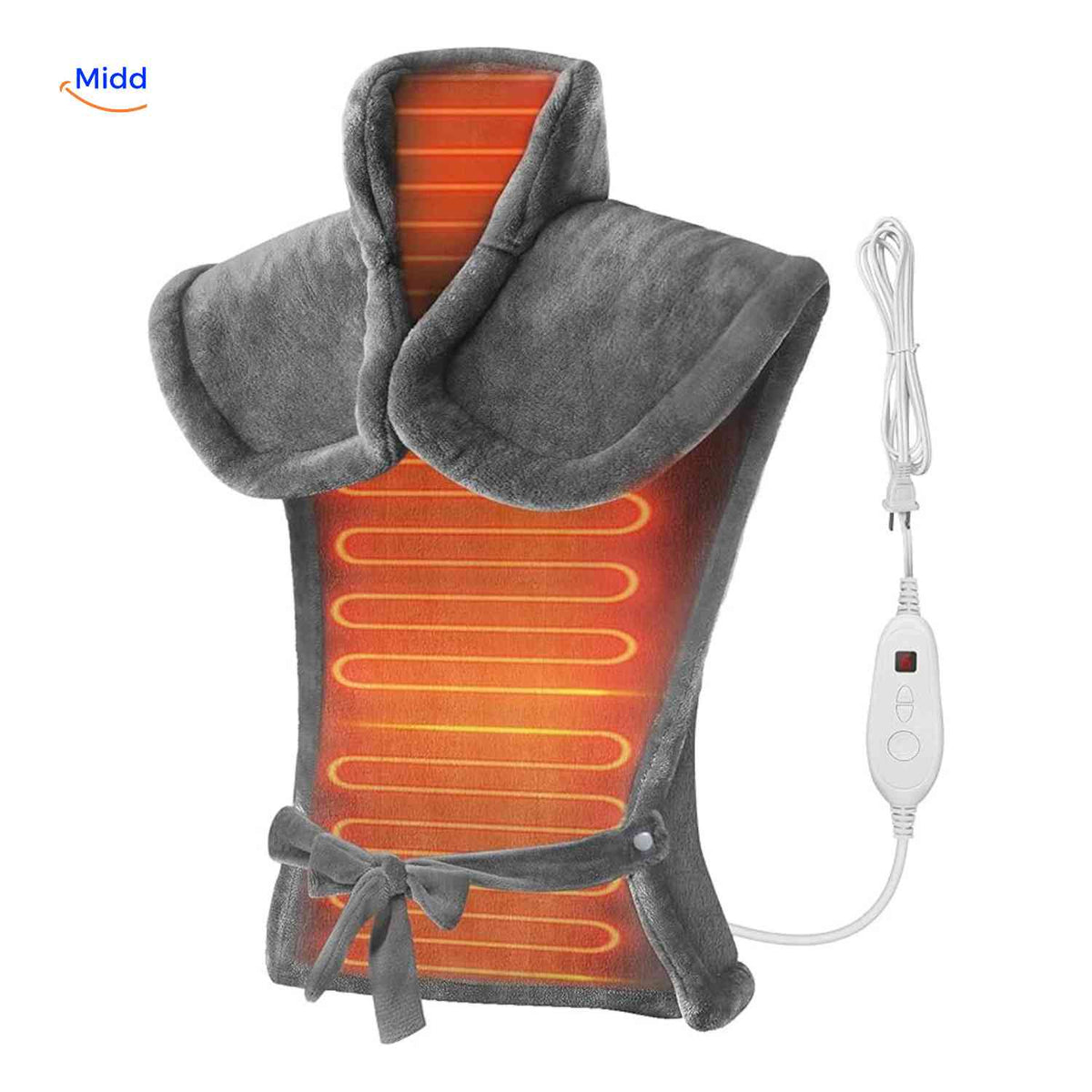 Heated Neck Wrap Flannel Gray 6 Heat Settings 90min Timer Neck Shoulders Back Muscle Relaxation Home | Sansoti