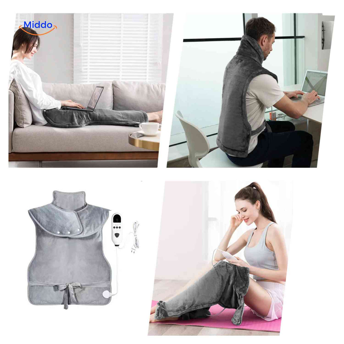 Heated Neck Wrap Flannel Gray 6 Heat Settings 90min Timer Neck Shoulders Back Muscle Relaxation Home | Sansoti