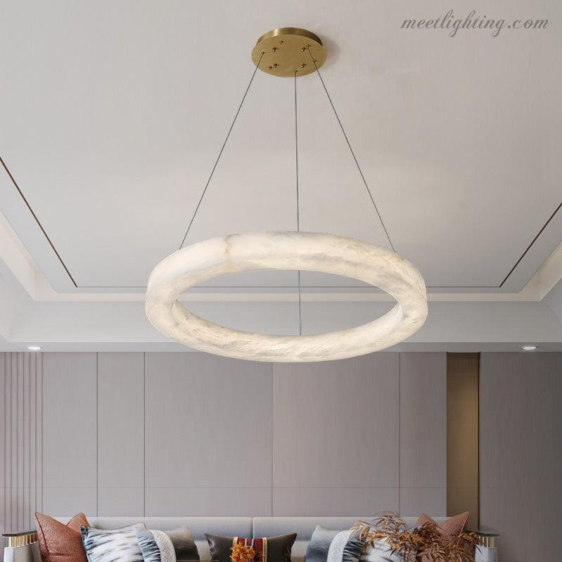 Runder Alabaster-Kronleuchter mit integrierter LED-Beleuchtung Messing Bronze 50-152cm Essecke Wohnzimmer Esstisch | Sansoti