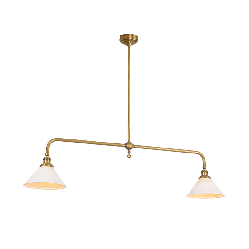Luxe Design Hanglamp Met Witte Glazen Kappen Voor Eettafel En Keukeneiland In Messing Afwerking | Sansoti