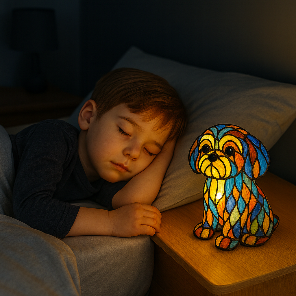 Hondenlamp Glas-in-Lood Sfeerverlichting Meerkleurig Mozaïek Dierenthema | Sansoti