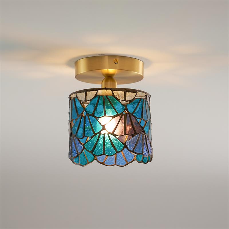 Vezari Tiffany plafondlamp glas mozaïek messing E14 blauw roze badkamer gang plafondverlichting vintage plafondlamp Tiffany stijl | Sansoti