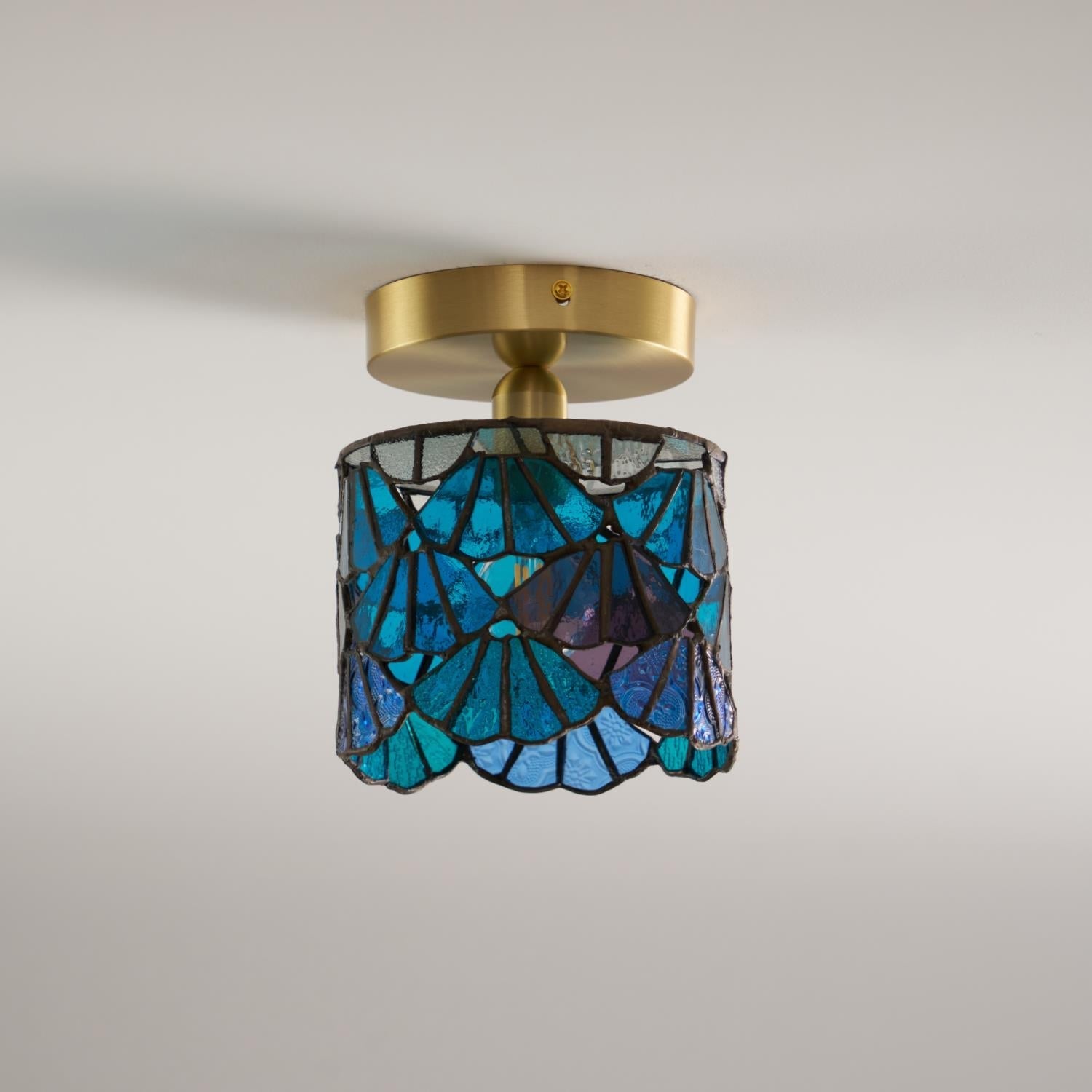 Vezari Tiffany plafondlamp glas mozaïek messing E14 blauw roze badkamer gang plafondverlichting vintage plafondlamp Tiffany stijl | Sansoti