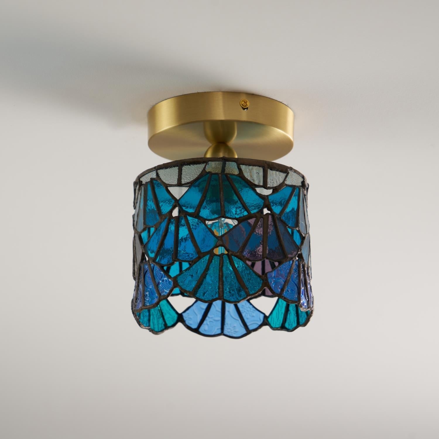Vezari Tiffany plafondlamp glas mozaïek messing E14 blauw roze badkamer gang plafondverlichting vintage plafondlamp Tiffany stijl | Sansoti