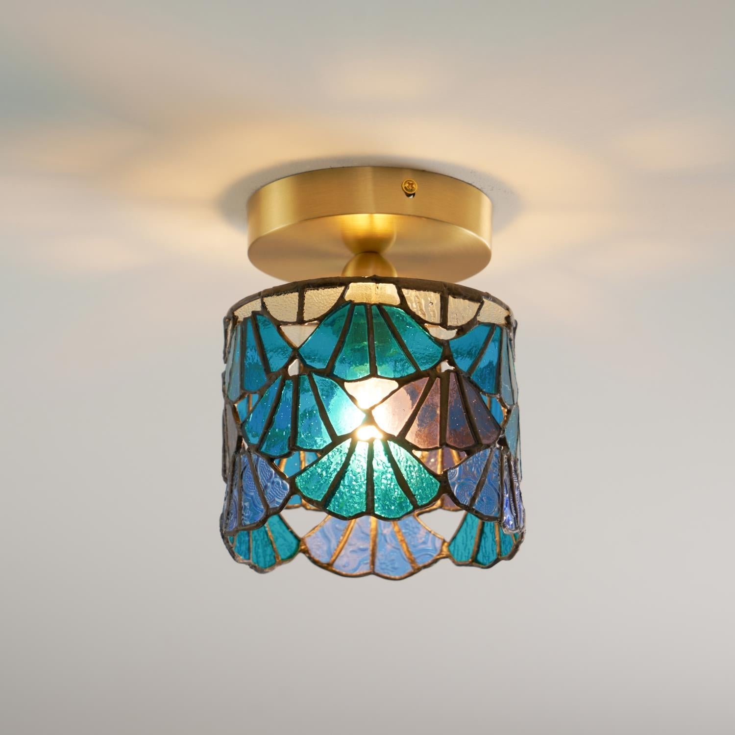 Vezari Tiffany plafondlamp glas mozaïek messing E14 blauw roze badkamer gang plafondverlichting vintage plafondlamp Tiffany stijl | Sansoti