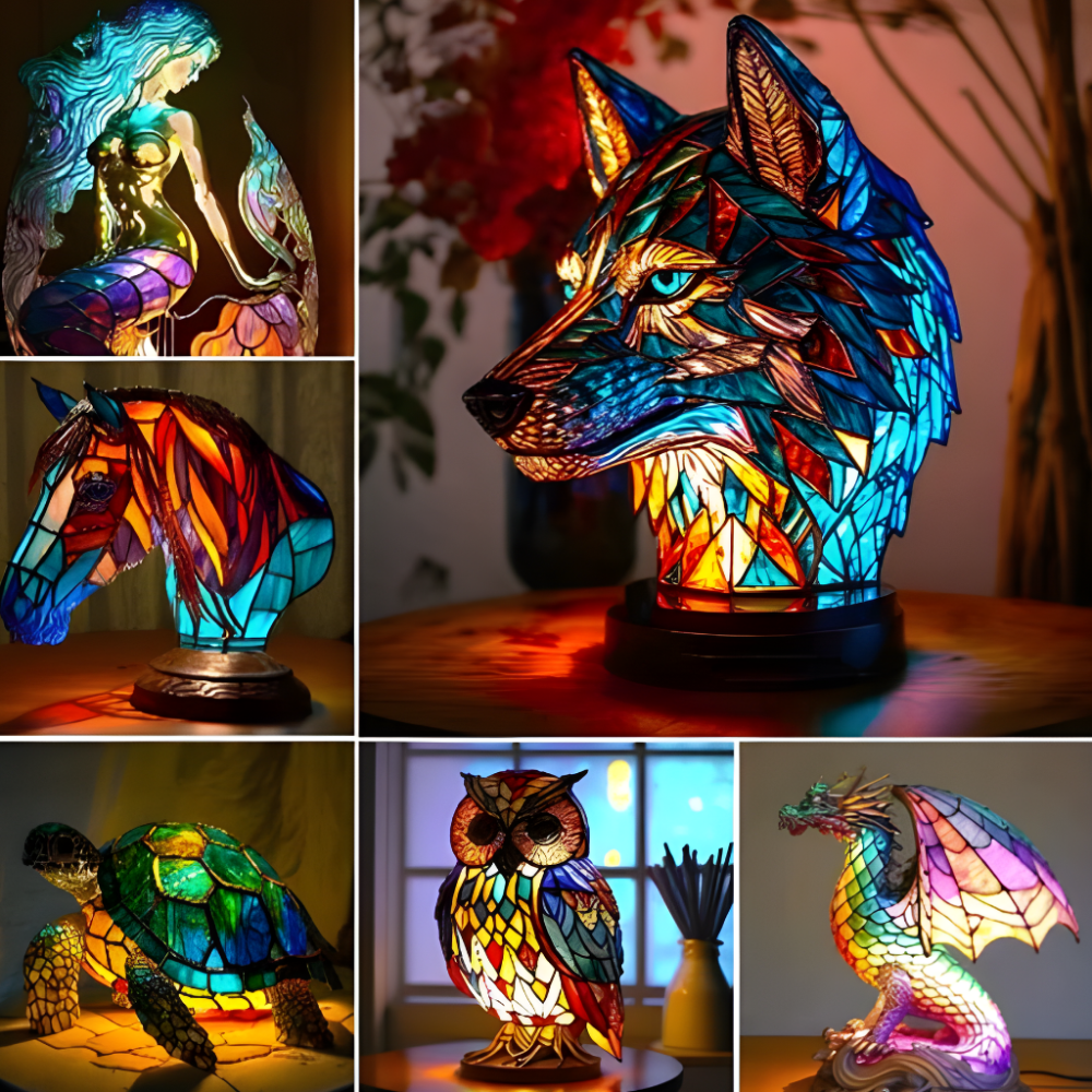 Tafellampen Gekleurd Glas met Dierenmotieven Warm Sfeerlicht voor Woonkamer Slaapkamer Nachtkastje Decoratieve Verlichting | Sansoti