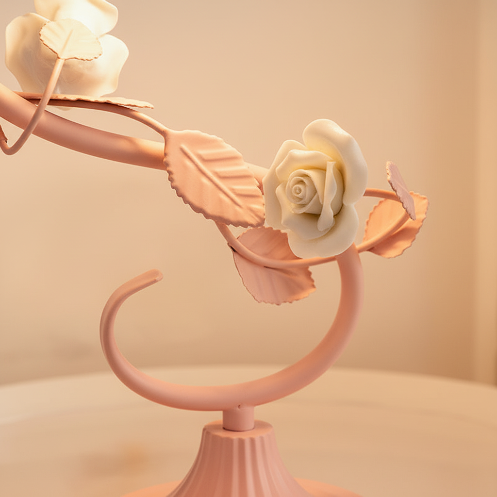 Tafelamp Rozen Metaal Glas Roze Slaapkamer Nachtkastlamp Romantisch Shabby Chic Bloemen Decoratielamp | Sansoti