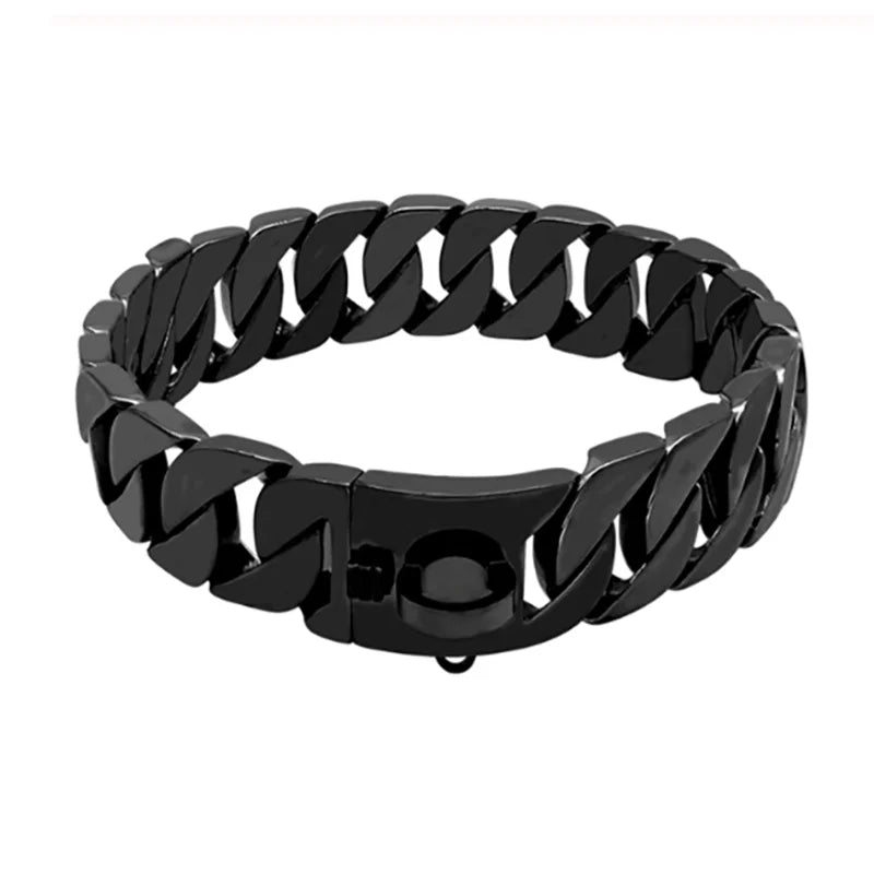 Stevige RVS Hondenhalsband 32mm Breed Metalen Ketting Schakelband voor Grote Honden Pitbull Buldog Herder Luxe Bevestiging Goud Zilver Zwart Roségold Meerkleurig 25-75cm | Sansoti