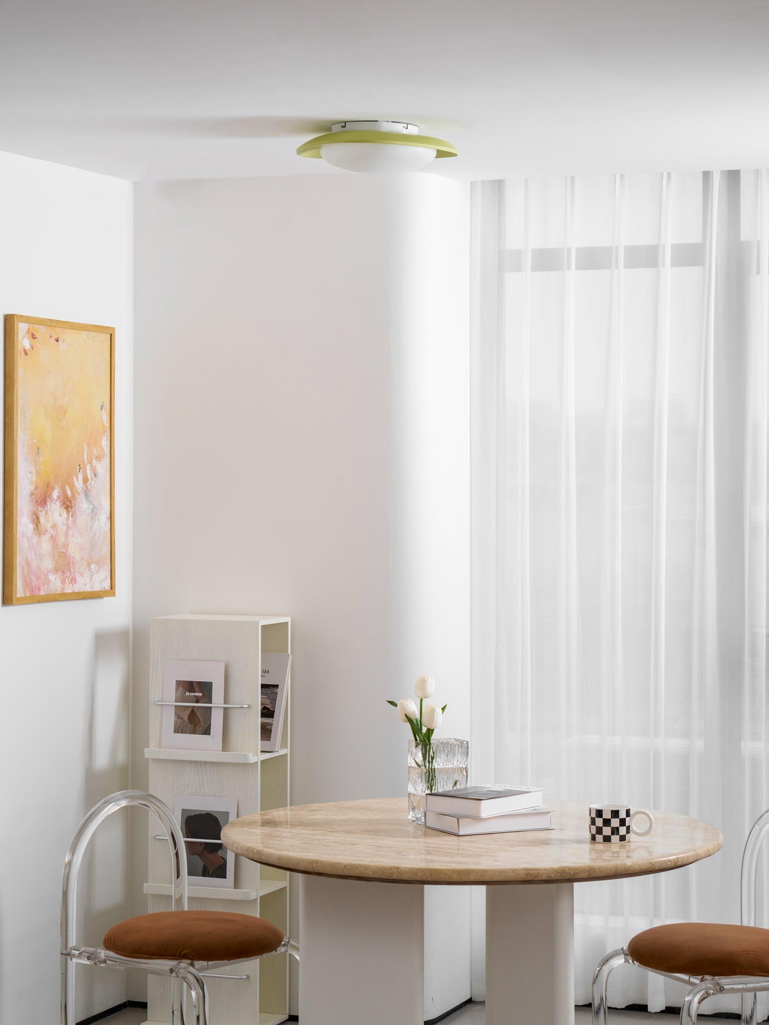 Plafonnier Résine Ovale Vert Beige Salon Chambre LED 3000K 4000K 6000K Ø36 Ø46cm Organique Plafonnier Dimmable | Restfield