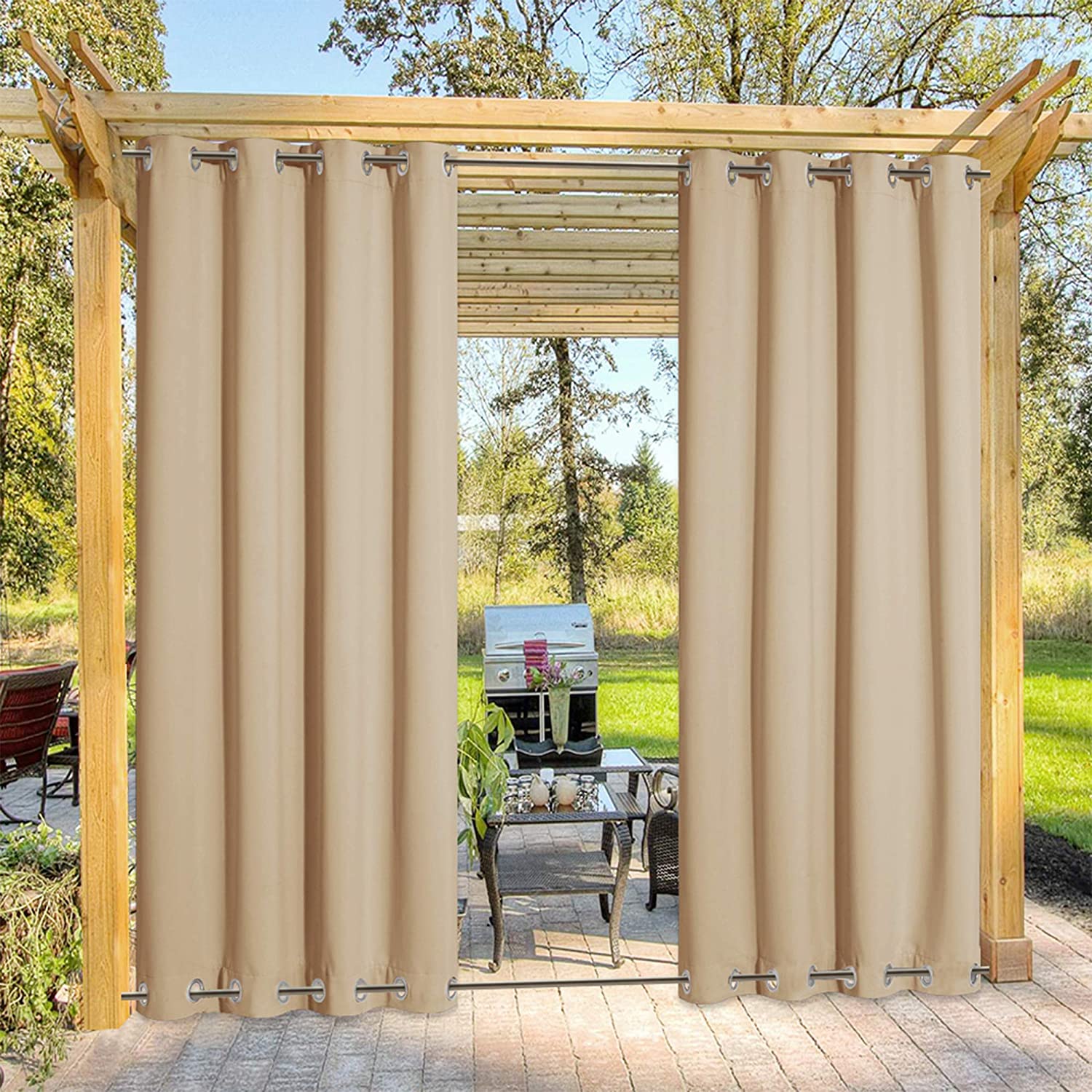 Wind-Resistant Outdoor Curtains with Ring Mounting 1 Panel for Patio Terrace Veranda | Sansoti