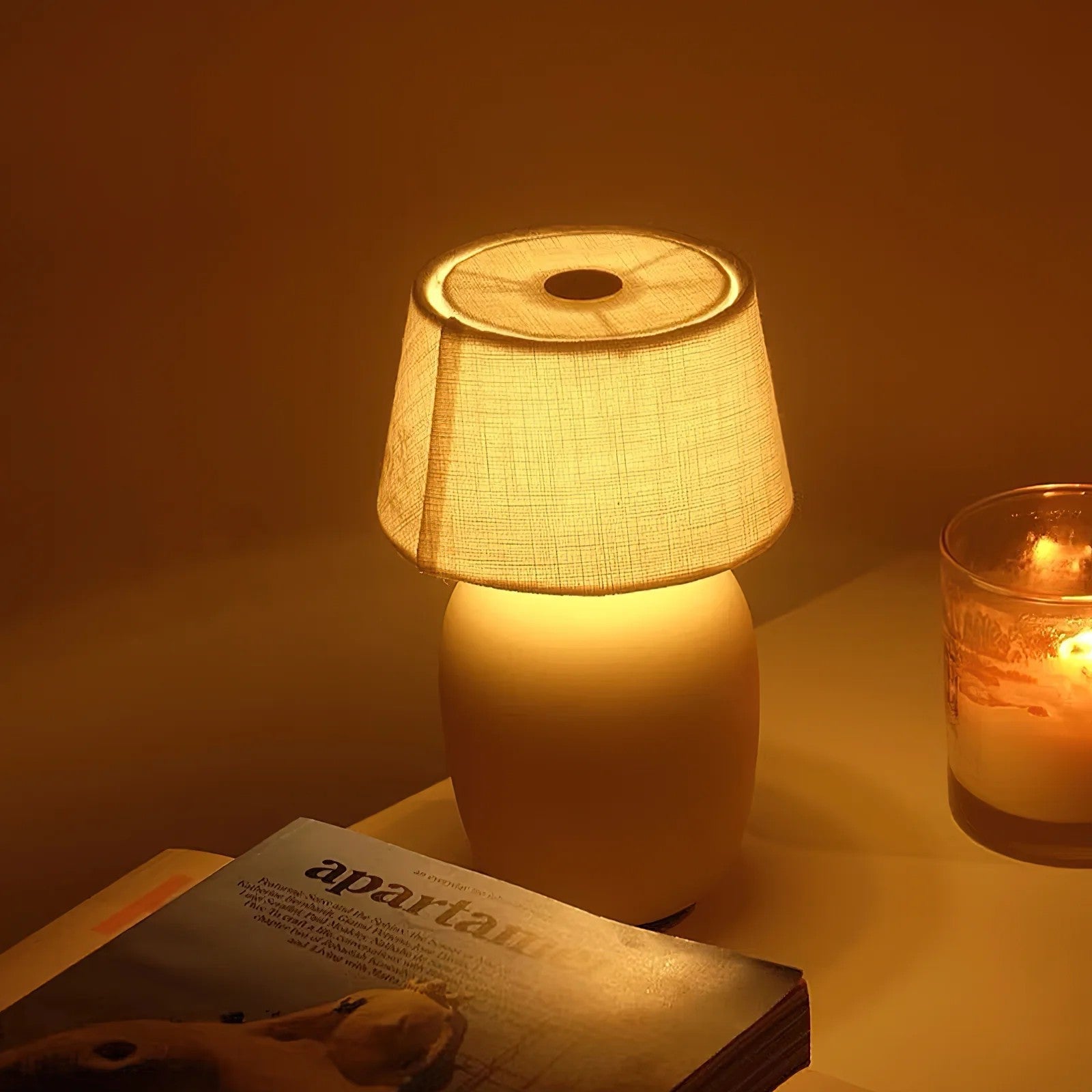 Draagbare Tafellamp met Geïntegreerde Batterij 240 lm Warm Wit 3000K Keramiek Linnen Kap Touch-Bediening | Sansoti