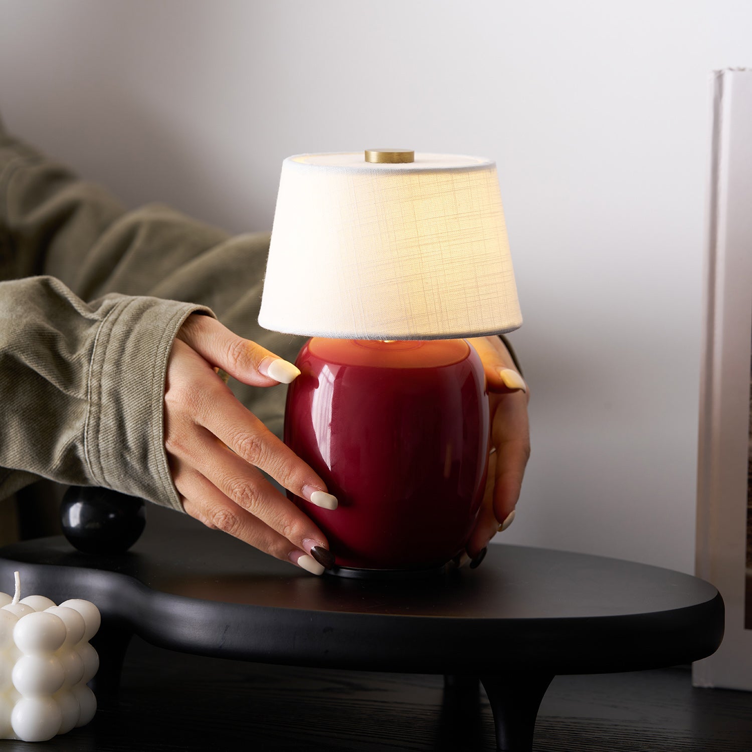 Draagbare Tafellamp met Geïntegreerde Batterij 240 lm Warm Wit 3000K Keramiek Linnen Kap Touch-Bediening | Sansoti