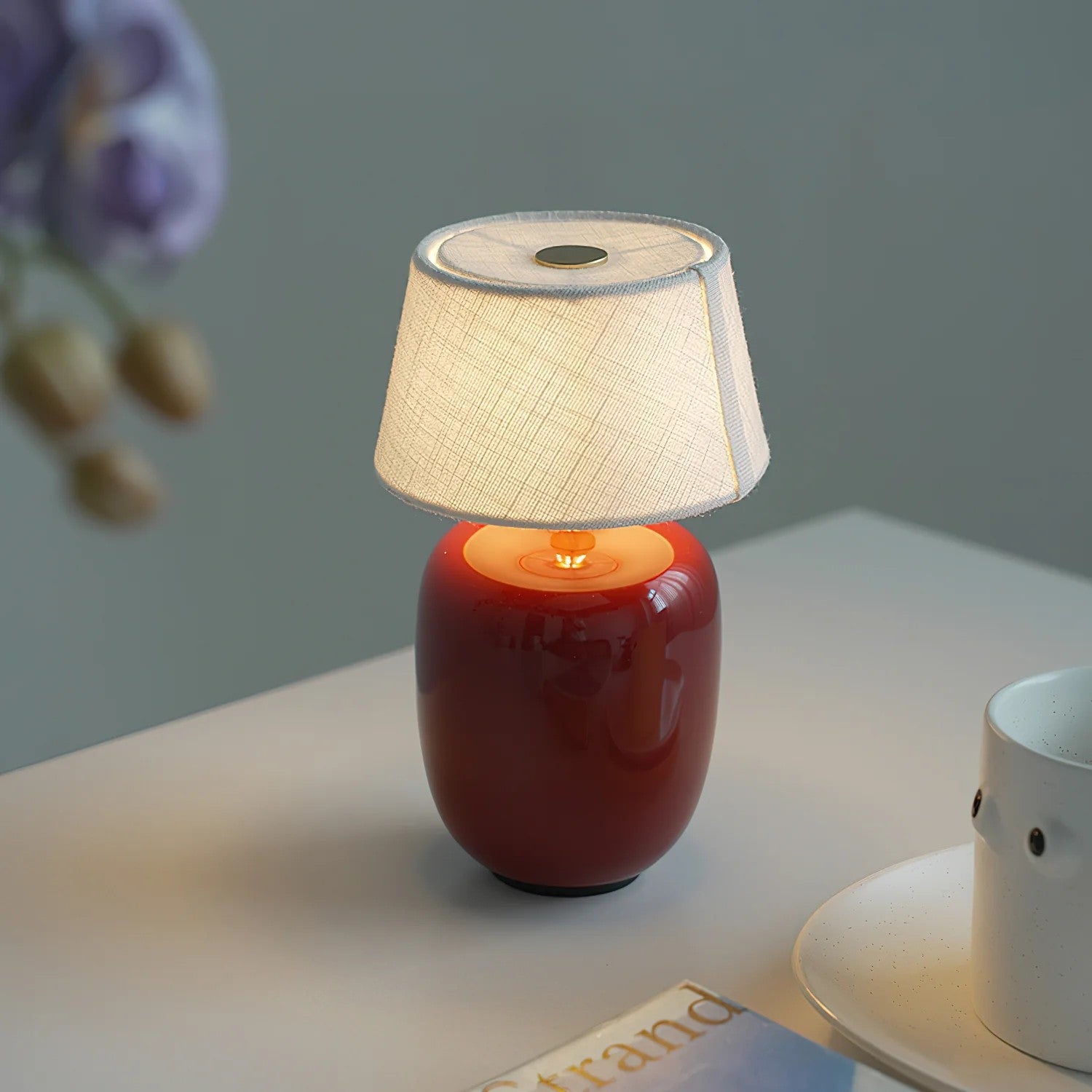 Draagbare Tafellamp met Geïntegreerde Batterij 240 lm Warm Wit 3000K Keramiek Linnen Kap Touch-Bediening | Sansoti