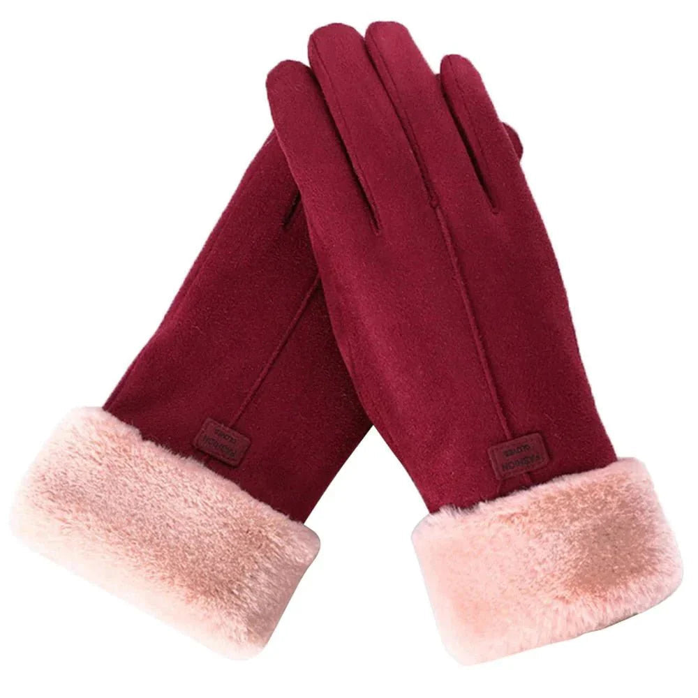 Beheizte Winterhandschuhe mit Plüschbündchen und Touchscreen-Fingerspitzen für Damen Outdoor Herbst Winter | Sansoti