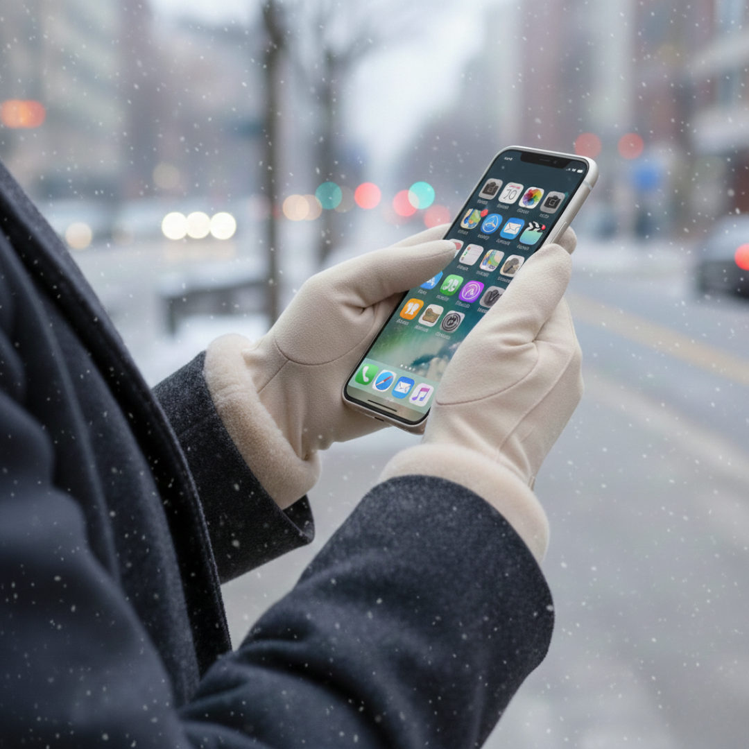 Touchscreen-Handschuhe für Damen mit Plüschfutter, beige, warm für den Winter, Smartphone-Bedienung, winddicht und für Outdoor-Aktivitäten geeignet | Sansoti