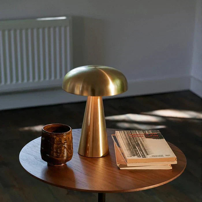 Tafellamp Paddenstoel Metaal Goud Draadloos Oplaadbaar Dimbaar 3000K Woonkamer Slaapkamer Bureaulamp Touch Sfeerverlichting | Sansoti