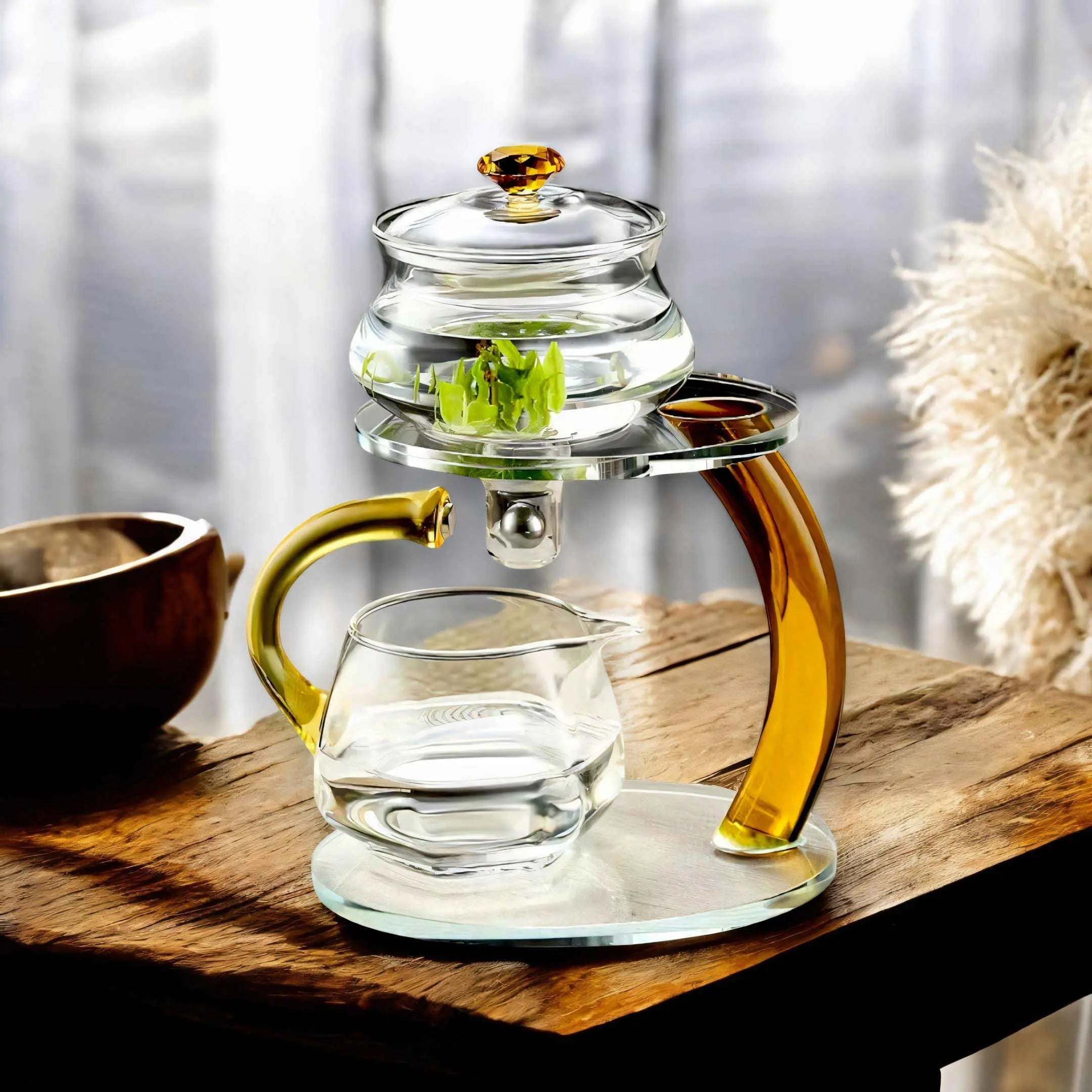 Teekanne aus Glas mit magnetischem Filter-Infuser Gold Schwarz Hitzebeständig Premium | Restfield