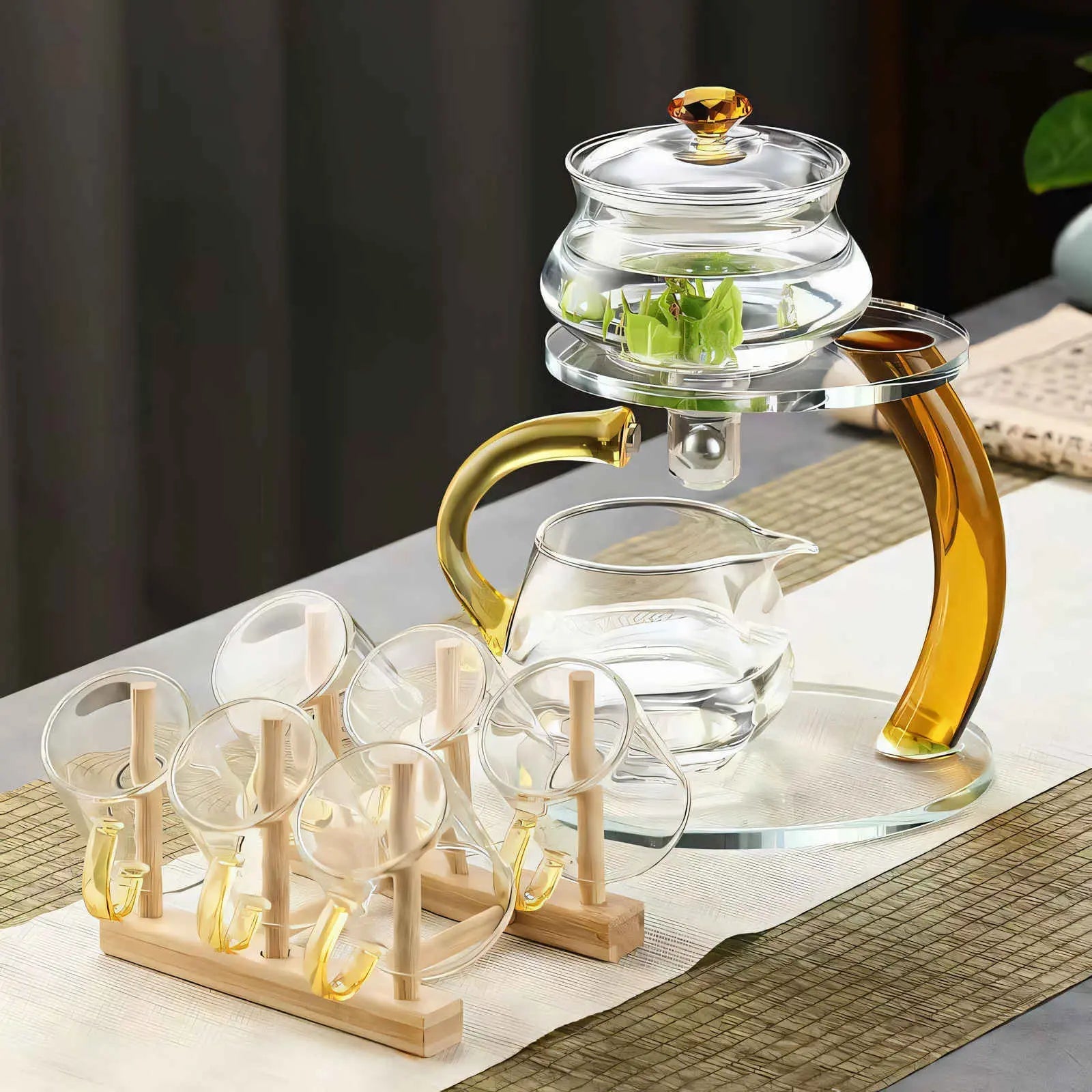 Teekanne aus Glas mit magnetischem Filter-Infuser Gold Schwarz Hitzebeständig Premium | Restfield
