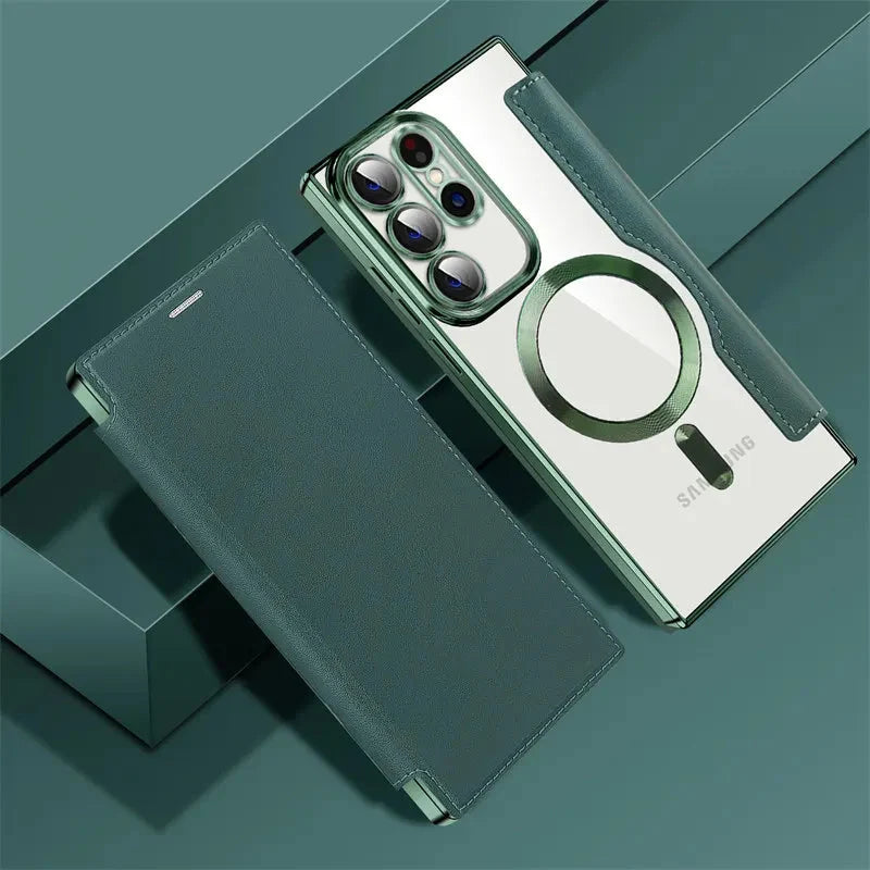 Clear Flip Wallet Case with Card Slots and Magnetic Closure for Samsung Galaxy S22 S23 S24 S25 S26 Ultra | Sansoti