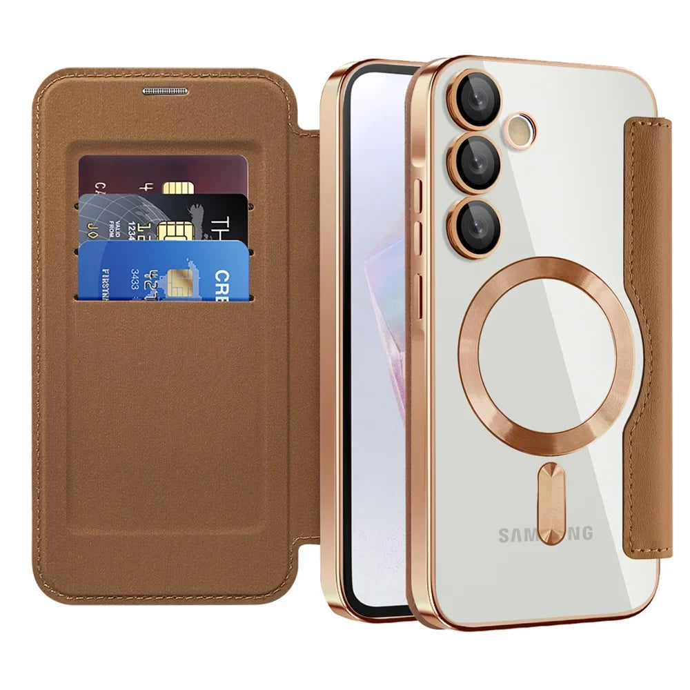 Clear Flip Wallet Case with Card Slots and Magnetic Closure for Samsung Galaxy S22 S23 S24 S25 S26 Ultra | Sansoti