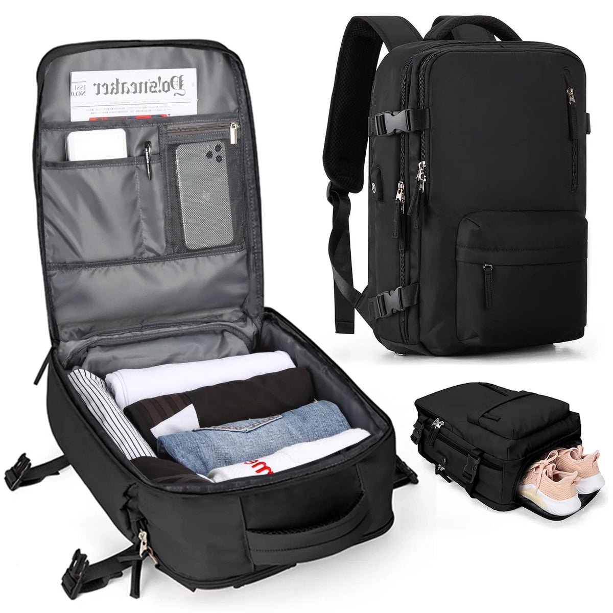 Dames Reisrugzak 35L met USB-Oplaadpoort en Anti-Diefstal Vak Waterdicht Nylon Laptop Sporttas Weekendtas | Sansoti