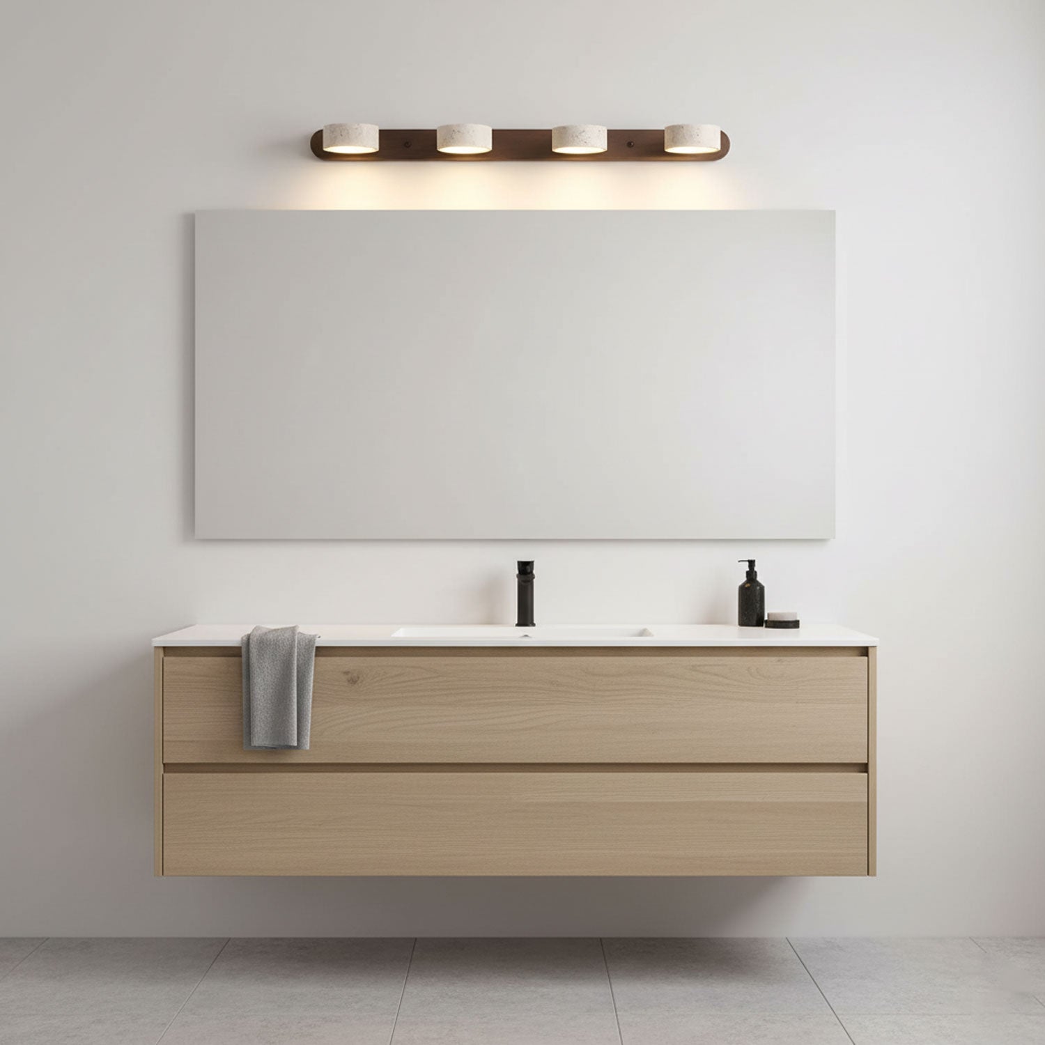 Travertijn Wandlamp Met Houten Basis En Dubbele LED Lichtbron Natuurlijke Steen Design Wandverlichting Voor Slaapkamer Hal En Woonkamer | Sansoti