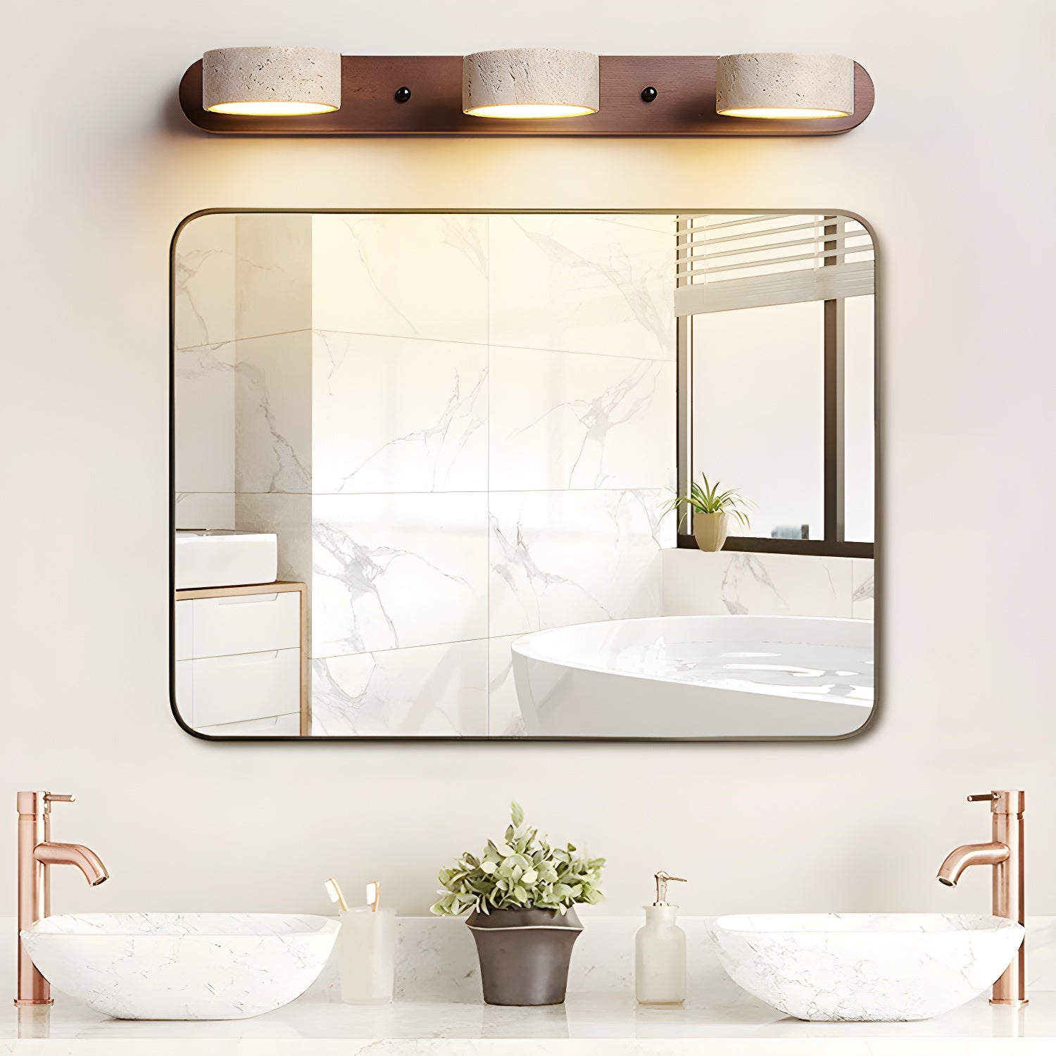 Wandlamp Travertijn Hout LED Dimbaar Woonkamer Hal Slaapkamer Dubbele Wandverlichting Modern | Sansoti