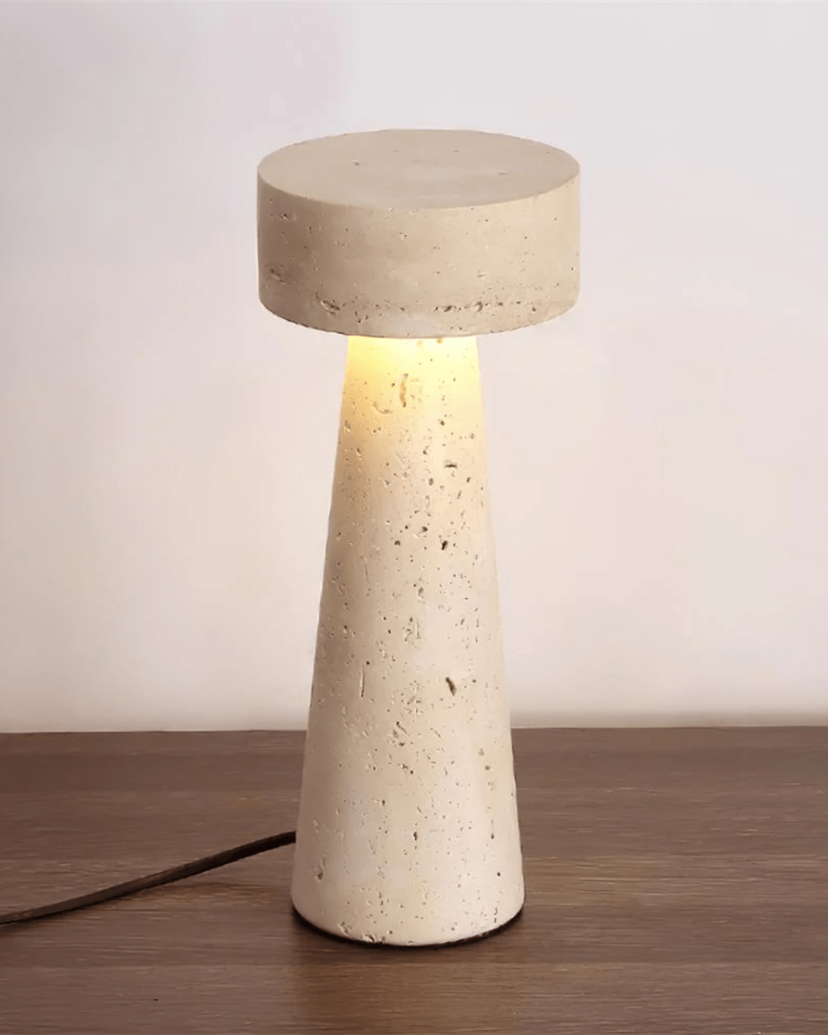 Tischlampe Travertin Naturstein Säule Design 30cm Beige Stimmungslicht | Restfield