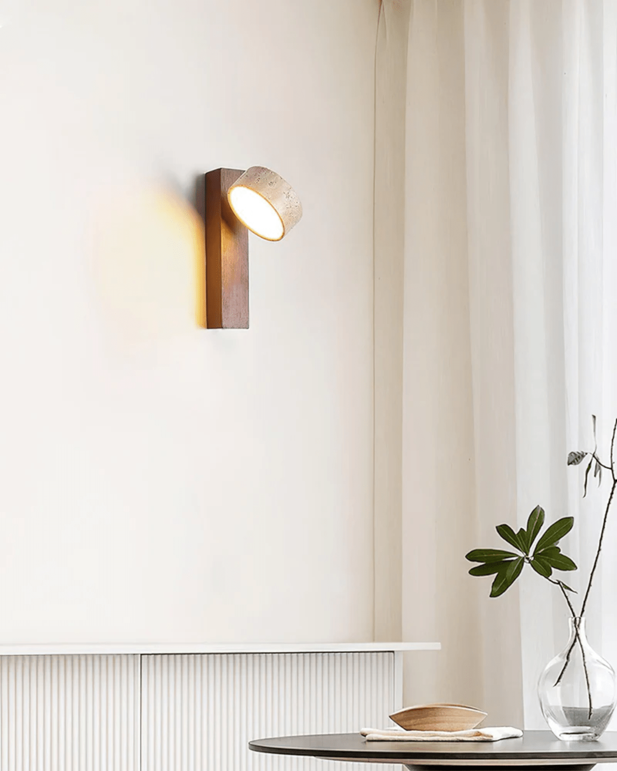 Wandlamp Travertin Walnoot Hout Verstelbaar Downlight Japandi 23cm | Sansoti