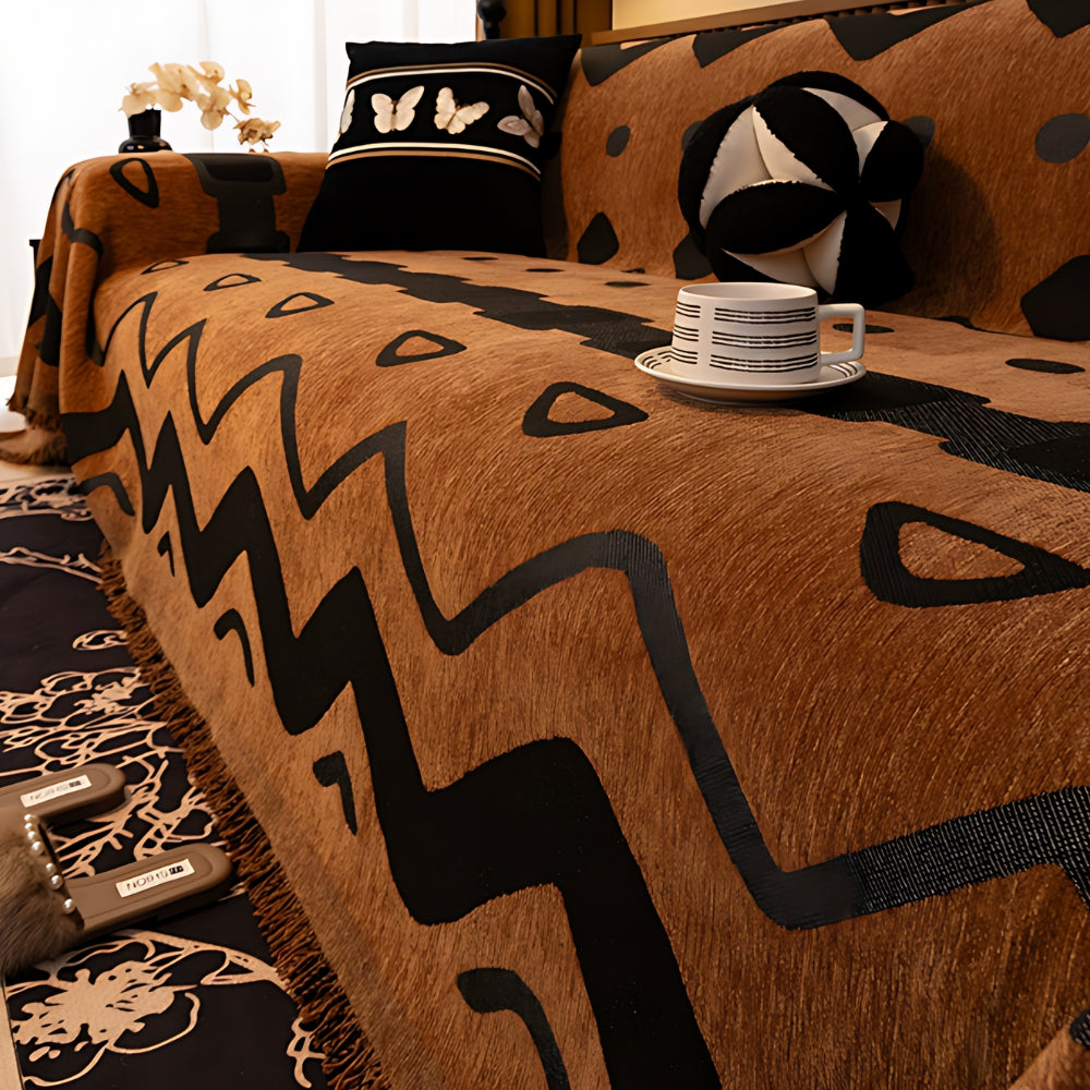 Chenille Bankhoes met Tribal Geometrisch Patroon – Beschermende Sofacover voor 2-3 Persoons Banken en Fauteuils | Sansoti