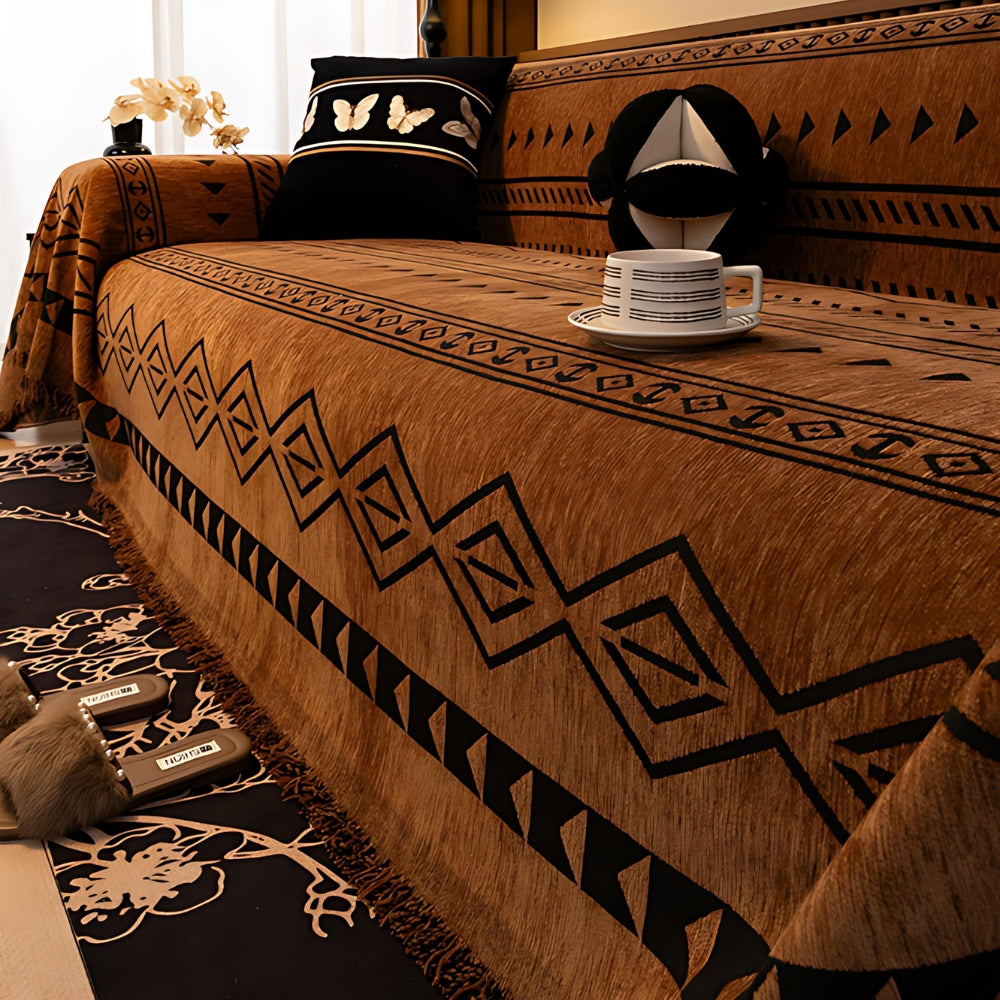 Chenille Bankhoes met Tribal Geometrisch Patroon – Beschermende Sofacover voor 2-3 Persoons Banken en Fauteuils | Sansoti
