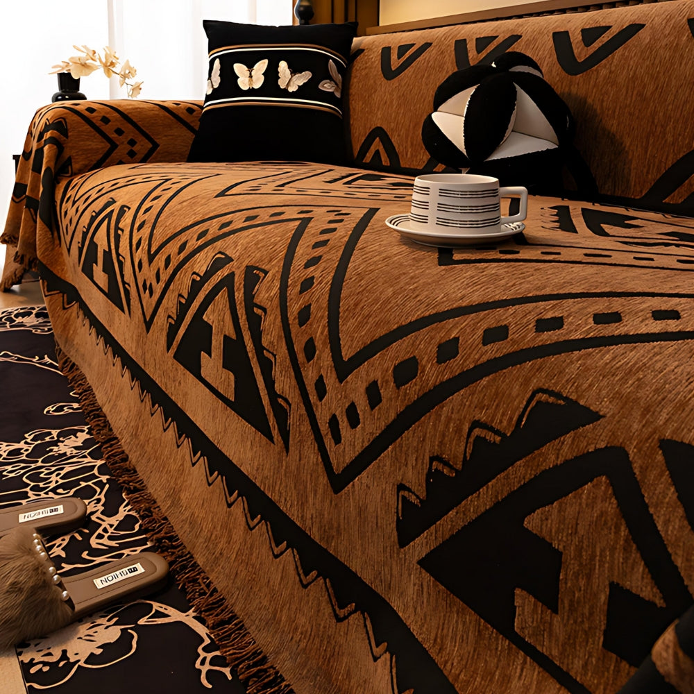 Chenille Bankhoes met Tribal Geometrisch Patroon – Beschermende Sofacover voor 2-3 Persoons Banken en Fauteuils | Sansoti