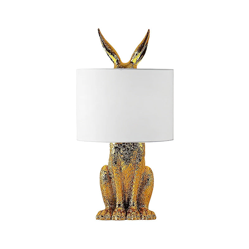 Hazenbeeldje Tafellamp met Stoffen Kap | Modern Design | Kunsthars | Charmante Decoratieve Verlichting | Sansoti