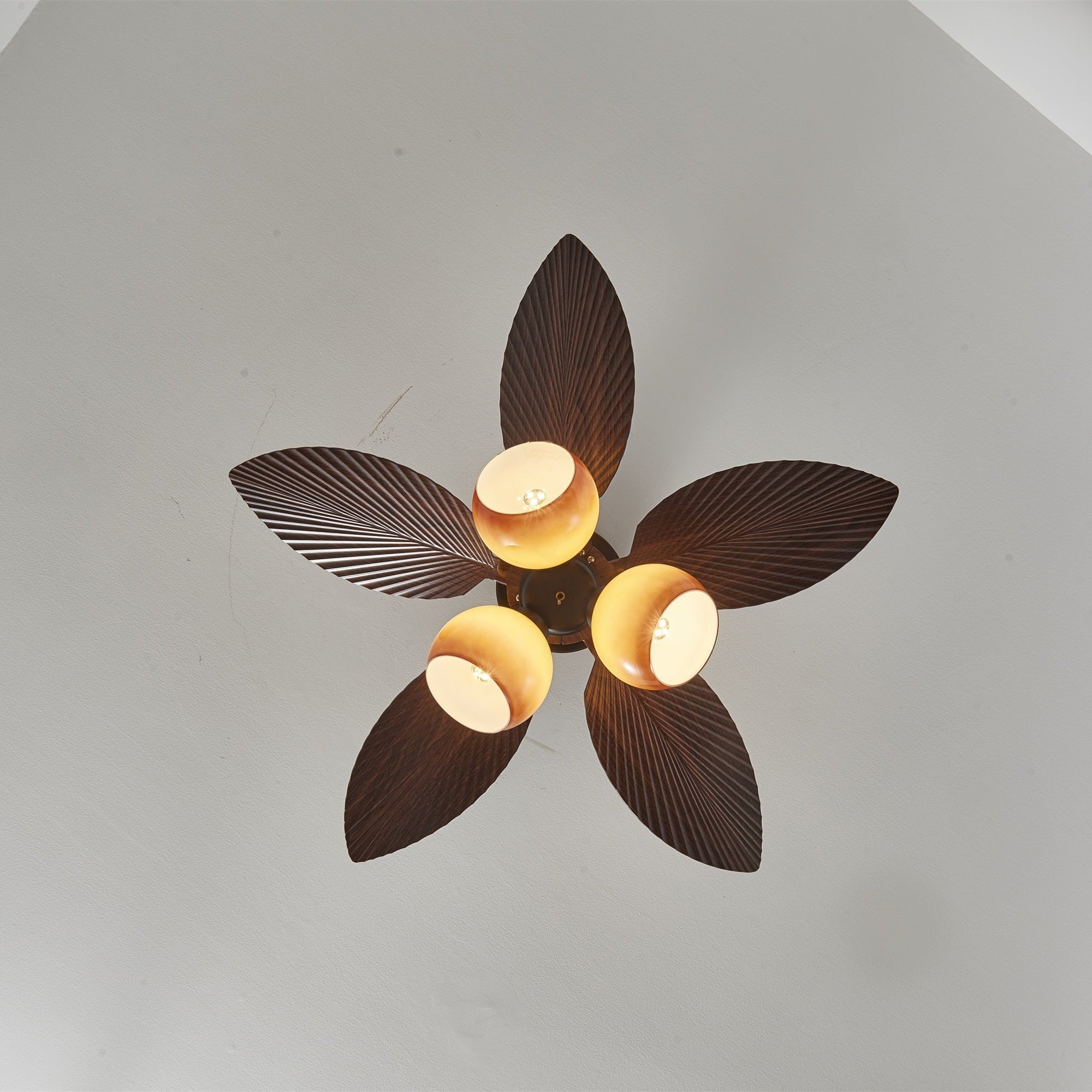 Vintage Plafondventilator met Verlichting – 91cm Diameter – Walnoot Afwerking & Oranje Kap | Sansoti