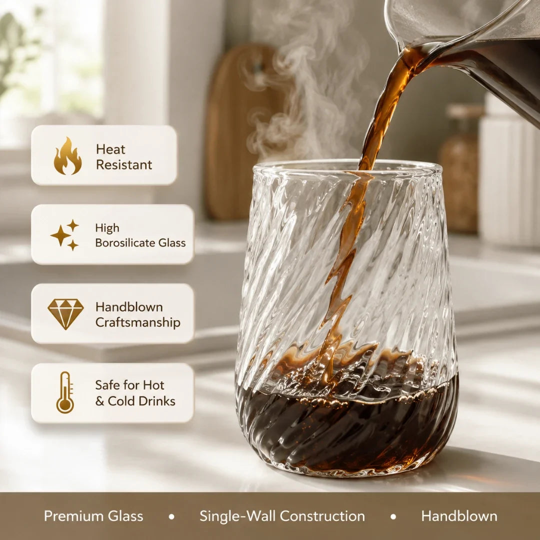 Verre torsadé à texture nervurée avec paille en verre 400ml Verre à boire durable et résistant à la chaleur pour jus | Sansoti